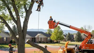 Arborists performing safe tree removal in Littleton, CO with professional equipment and property protection