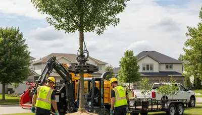 Arborist planting new tree in Littleton, CO yard for Chop Chop Tree professional tree planting service