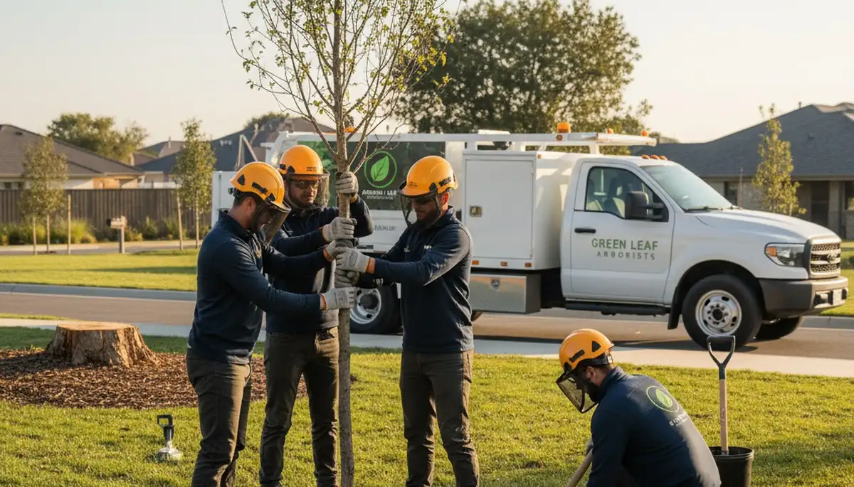 Arborist planting new tree in Littleton, CO for residential landscape by Chop Chop Tree experts