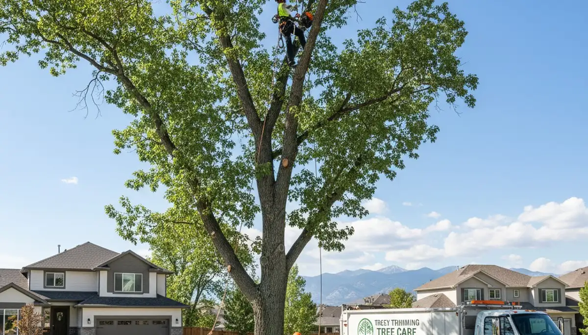 Professional tree removal service in Littleton CO safely clearing large oak tree branches