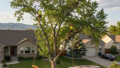 Professional tree removal service in Littleton, CO safely cutting and clearing large residential trees