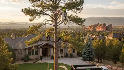 Professional tree removal service in Littleton, CO safely cutting and clearing large residential trees