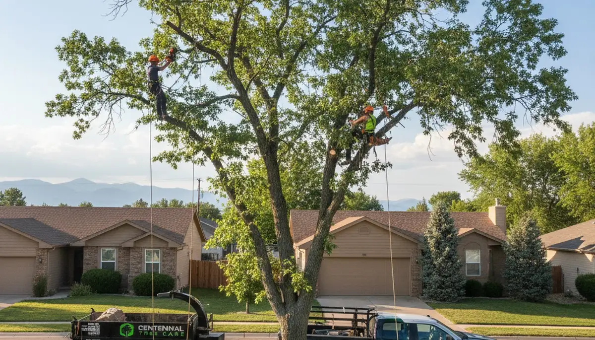 Professional tree removal service crew working safely in Littleton, CO