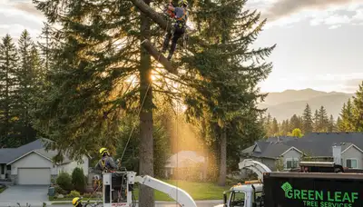 Professional tree removal service in Littleton CO safely cutting and clearing large backyard trees