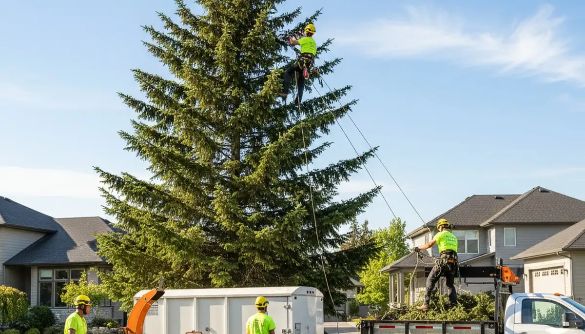 Professional tree removal service crew working in Littleton, CO yard