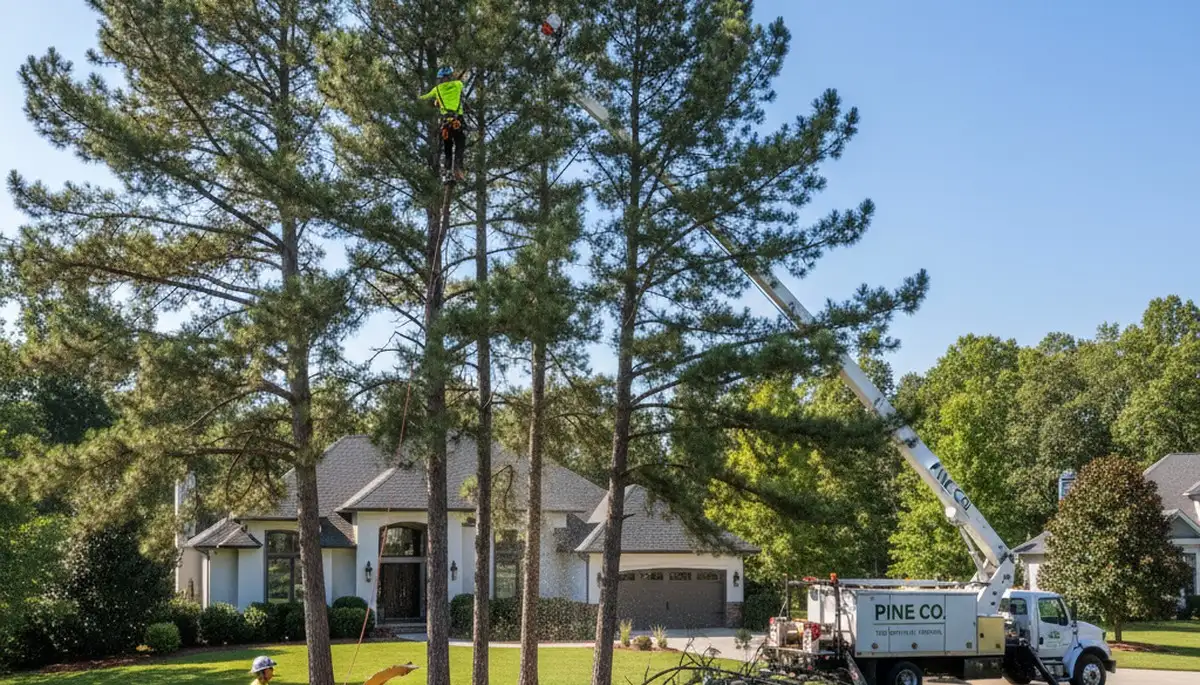 Professional tree removal service team in Littleton CO safely cutting and clearing large trees
