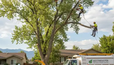 Professional tree removal service in Littleton, CO safely cutting large tree branches