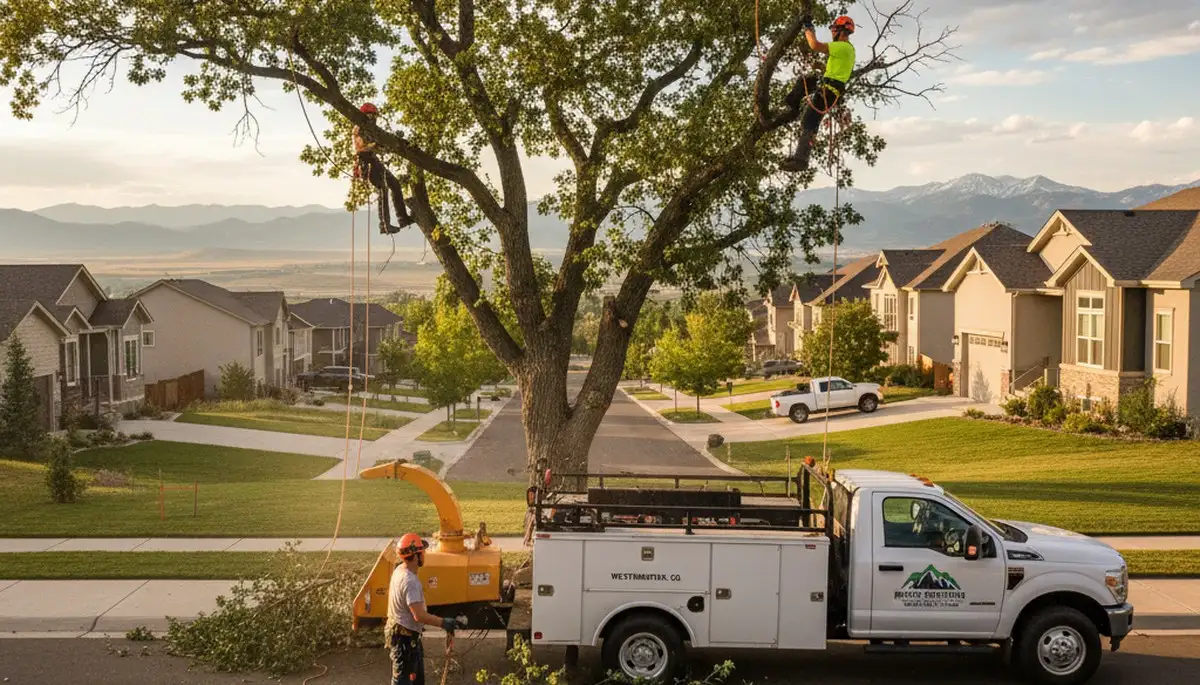 Professional tree removal service in Littleton, CO safely cutting large tree branches